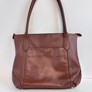 Lodis‎ Chestnut Brown Large Pebbled Leather Classic Shoulder Bag Travel Tote